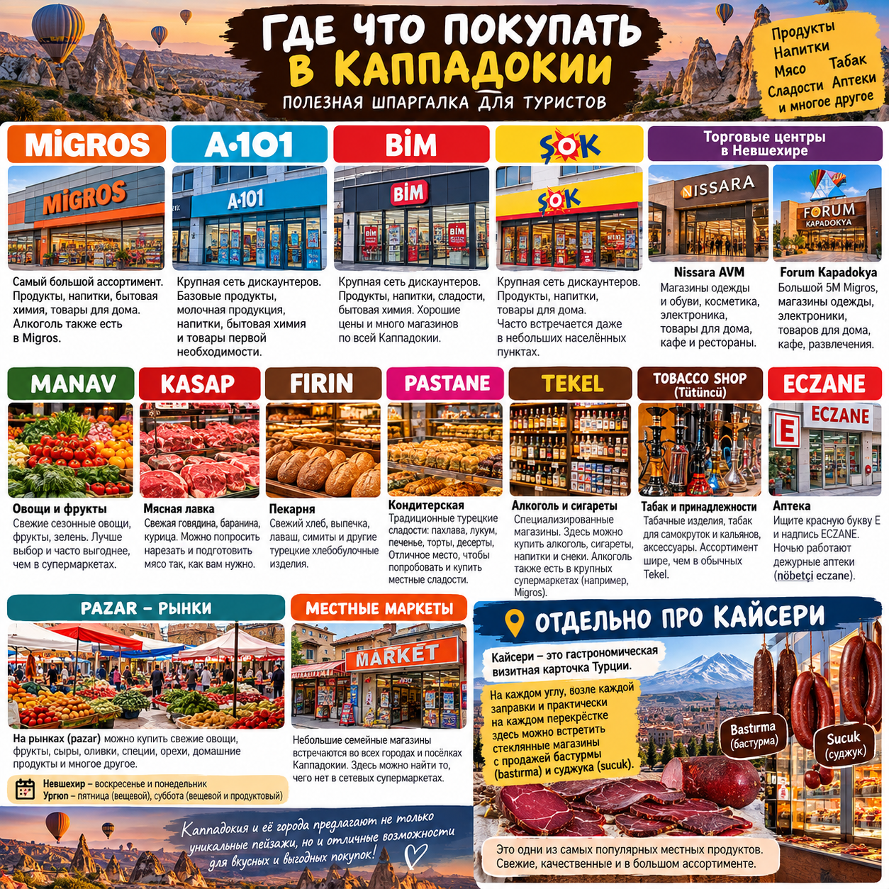 Магазины в Каппадокии: где покупать продукты, алкоголь, мясо и другие товары